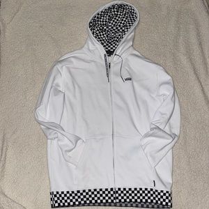 Vans White Zipper Jacket with Black/White Checkered Design